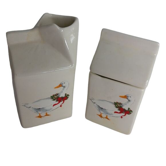 Vintage Christmas Goose Sugar and Creamer Set Handmade - Picture 2 of 8